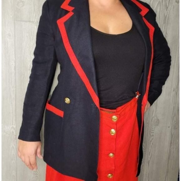 giorgio sant angelo gold collection nautical skirt suit black w/ red trim sz 8 - Picture 10 of 10